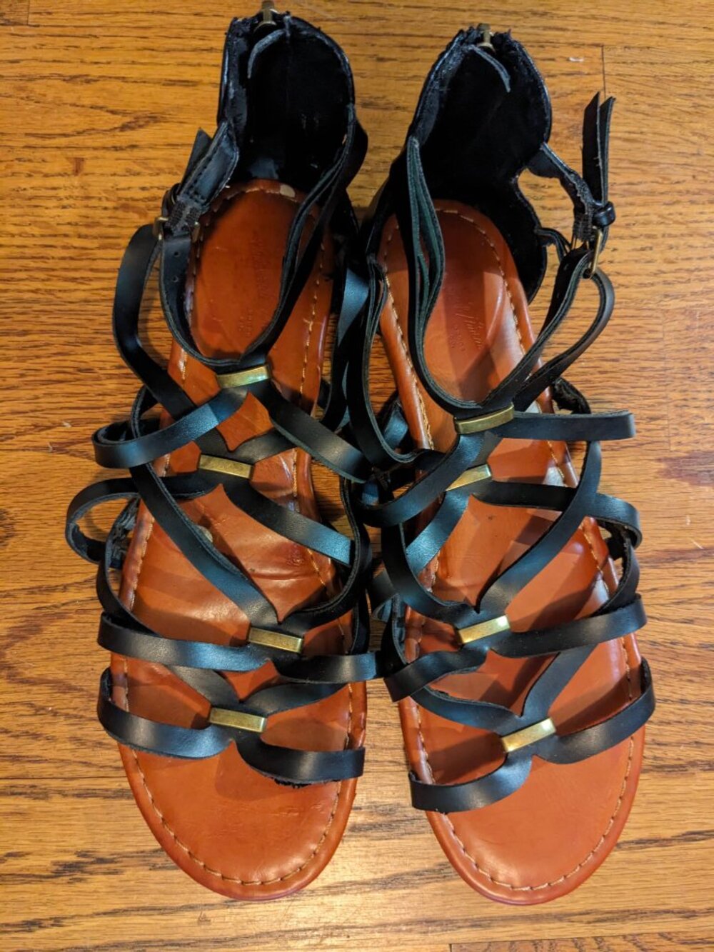 Universal Thread Women Kerri Gladiator Sandals Black Faux Leather Size 7.5